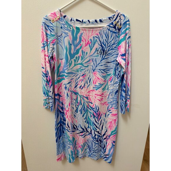 Lilly Pulitzer Monogram DMB Womens Small Printed Shift Dress W/ Gold Buttons 3/4 - Picture 1 of 6